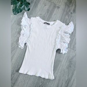 Zara ruffle flounce sleeve crop top